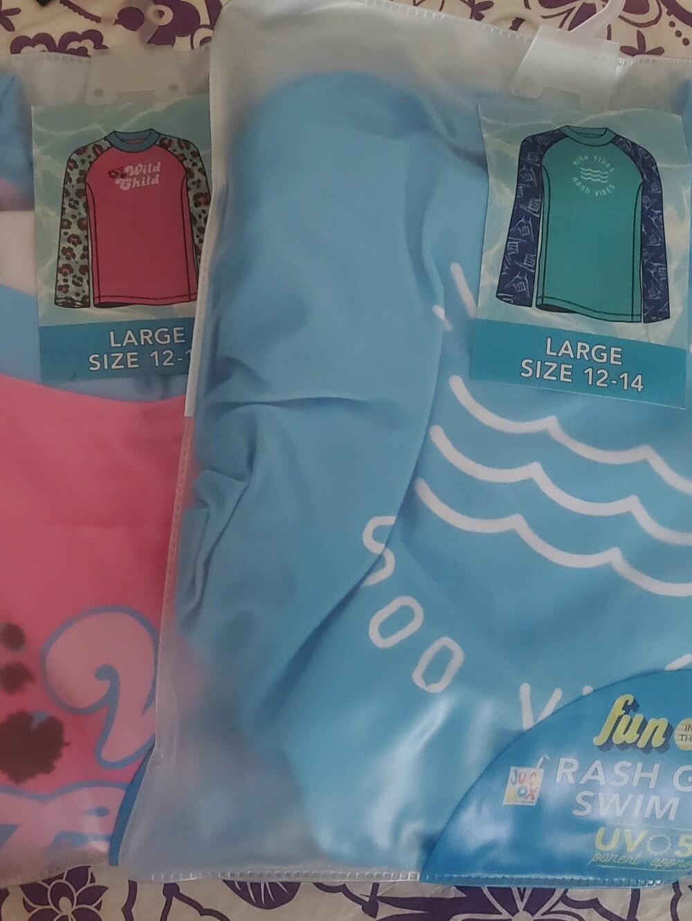 2 New Juice Box Girls Rash Guard Swim Tees